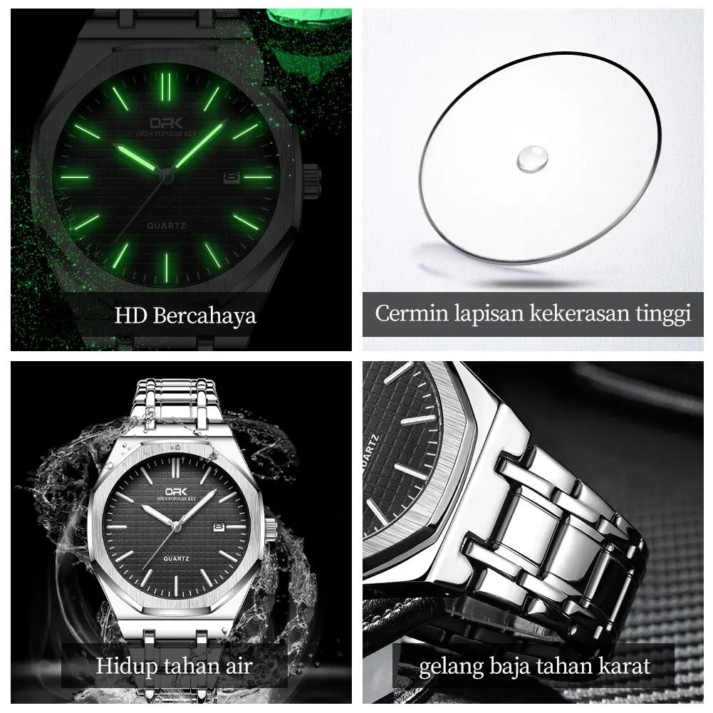 Brand Men Watch Simple Fashion Waterproof Luminous Stainless Steel Strap