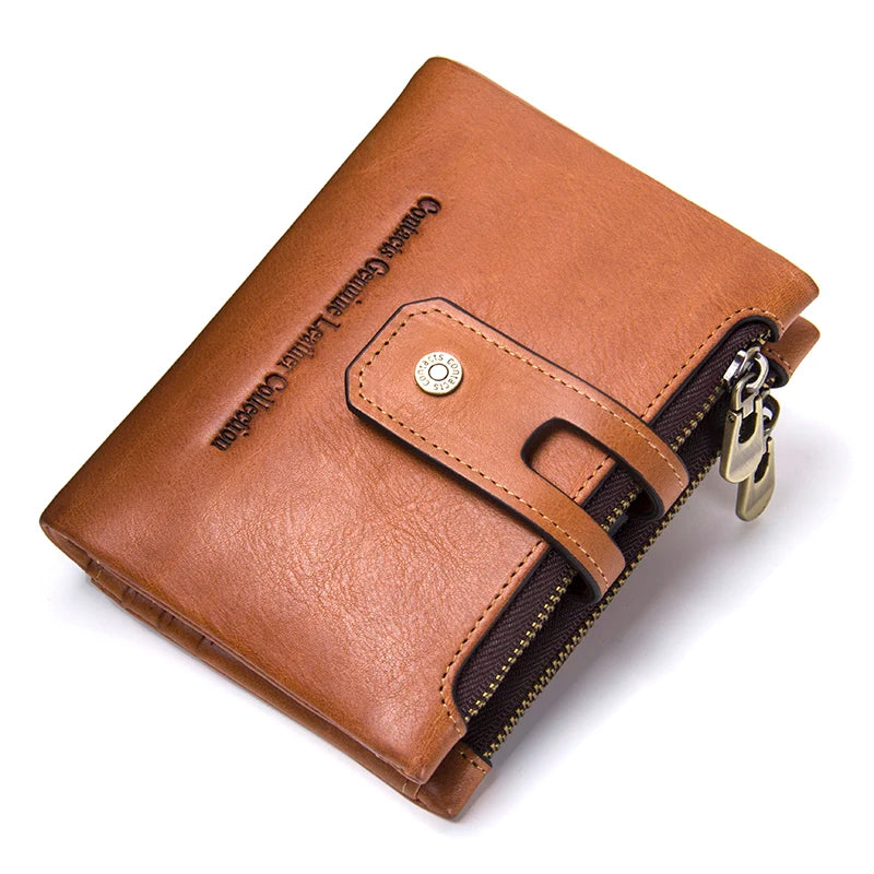 CONTACT'S Genuine Leather Wallets for Men Short Bifold Casual Men'S Wallet Zipper Coin Purses Card Holder Money Clip Men Wallet