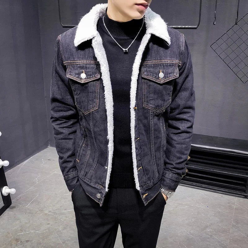 Men Denim Winter Jackets Fleece Warm Jean Jackets High Quality Male Cotton Slim Fit Denim Coats Classic Blue Denim Jackets 6XL