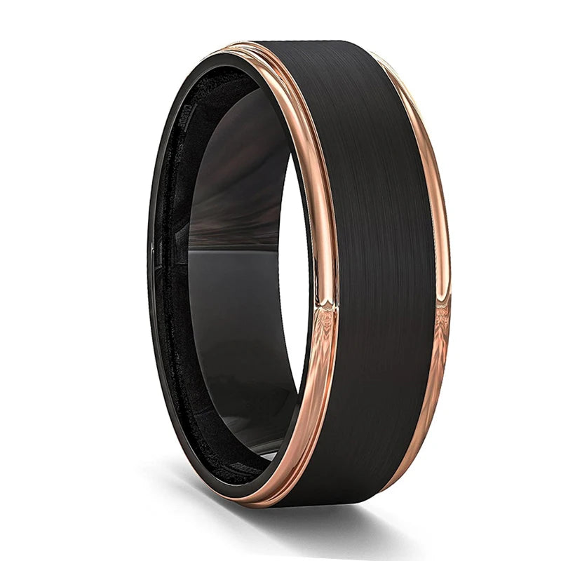 2022 Fashion 8Mm Mens Tungsten Carbide Ring Inlay Zircon Thin Rose Gold Color Line Groove Black Brushed Men Ring Wedding Jewelry