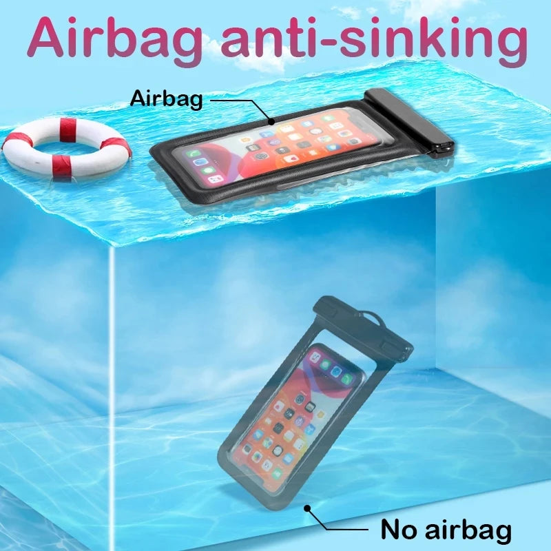 Floating Airbag Waterproof Phone Case for  14 13 12 11 Pro Max Swim Bag Samsung S23 S22 Ultra Xiaomi Redmi Huawei Cover