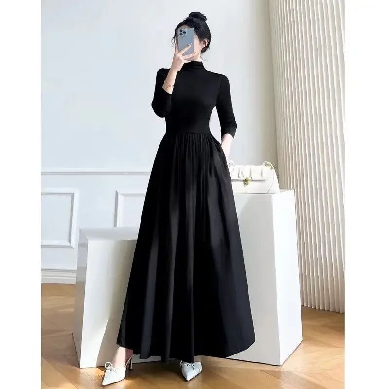 2024 New Slim Long Sleeve Elegant Dress Autumn Winter Thin Casual Temperament Pullovers Women'S Clothing Office Lady Simplicity