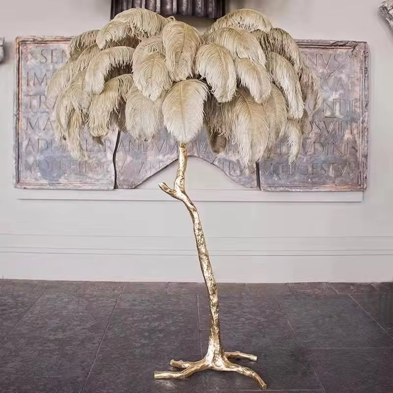 Nordic LED Floor Lamp for Living Room Modern Resin Luxury Ostrich Feather Floor Lamps Bedroom Sofa Corner Indoor Standing Lights