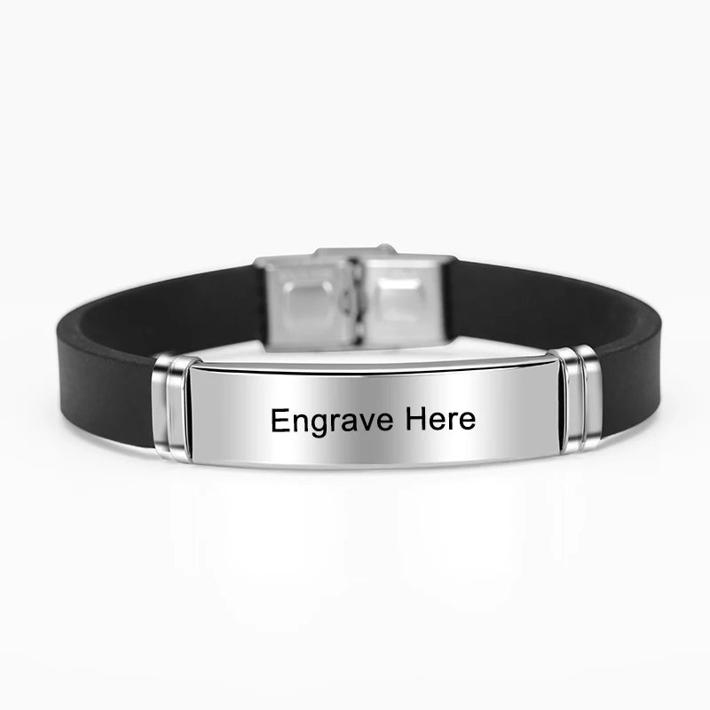 Personalized Engraved Name Letter Logo Bracelet Stainless Steel Silicone Bracelets Bangles for Men Women Custom Jewelry