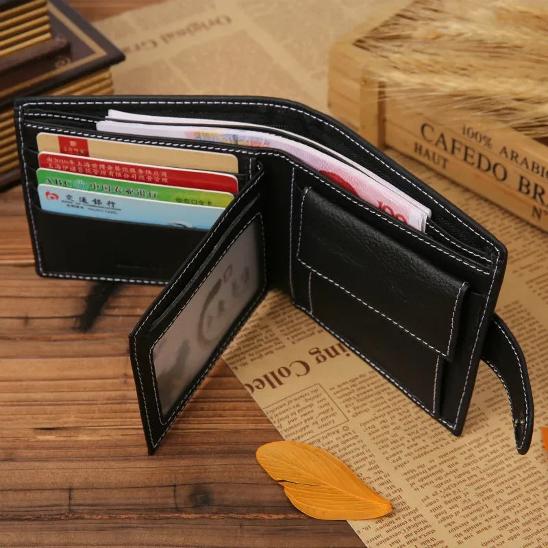 100% Genuine Leather Men Wallet Premium Product Real Cowhide Wallets for Man Short Black Credit Card Cash Receipt Holder Purse