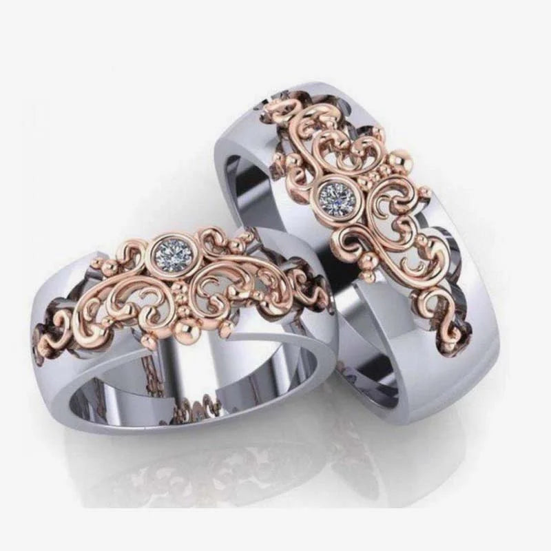 Elegant Gold Color Inlaid Zircon Hollow Women Rings Fashion Metal Carving Pattern Engagement Wedding Rings for Women Jewelry