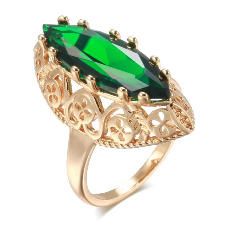 New 585 Rose Gold Ethnic Bride Wedding Ring Vintage Jewelry Trend Daily Unique Hollow Green Natural Zircon Women Rings