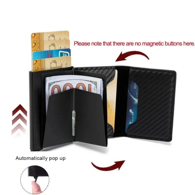 Credit Card Holder Men Wallet RFID Aluminium Box Bank PU Leather Wallets with Money Clip Designer Anti-Theft Wallet Card Holder