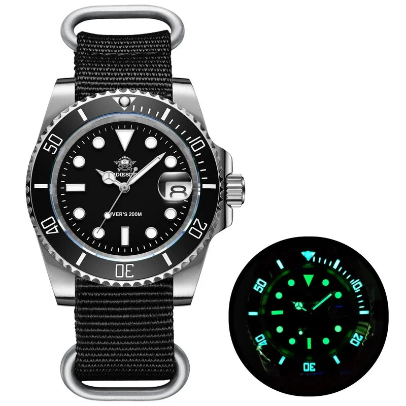 New Men'S Luxury Quartz Watch 200M Diver Watches 41Mm Ceramic Bezel Calendar Display Luminous Watches Men Watch