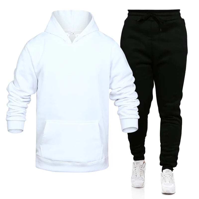 Pop Hoodies Set Tracksuit Men Fleece Warm Sweatshirt Print Jogging Homme Tracksuit Survetement Homme Two Piece Set Top and Pants