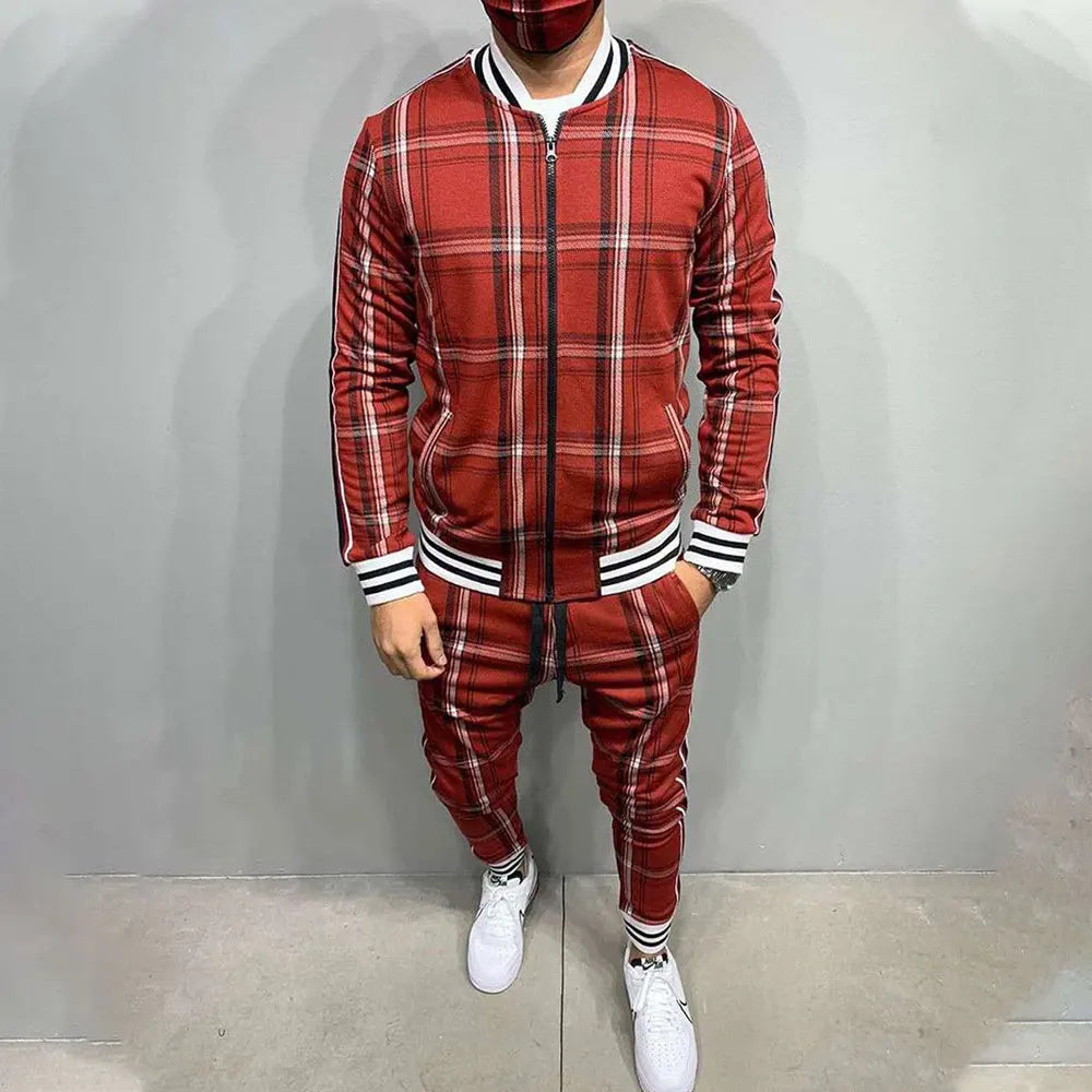 New Plaid Tracksuit Men'S Sets Gentleman Jacket Sportswear Male 3D Print 2 Piece Set Sport Suit Sweatpants Chandals Man Clothes