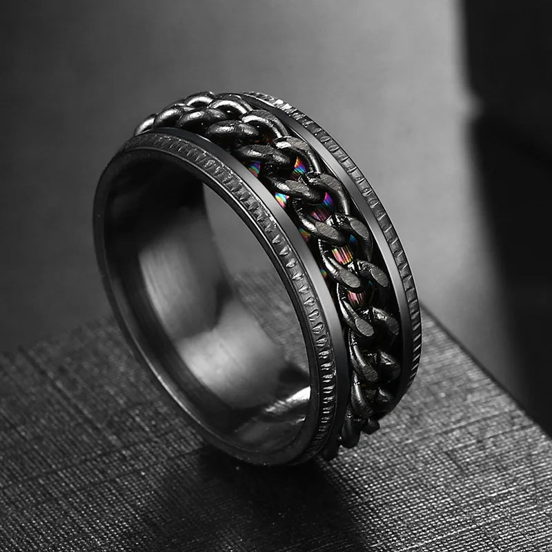 Women Rings Chain Rotable Anxiety Fidget Rings for Women 8Mm Titanium Stainless Steel Accessories Spinning Spinner Ring KBR220