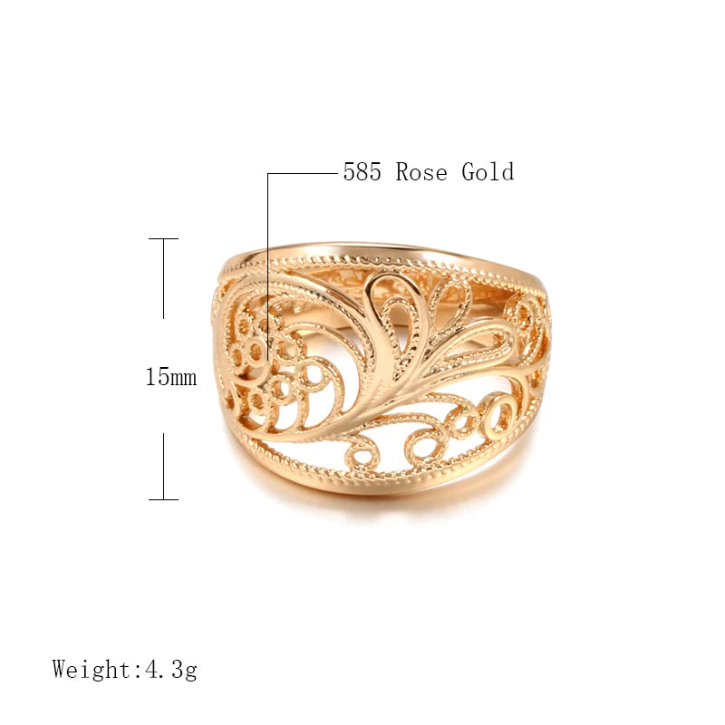 Hot Trendy Unique Women Rings 585 Rose Gold Hollow Pattern Romantic Wedding Rings Unusual Fashion Jewelry Party Gift