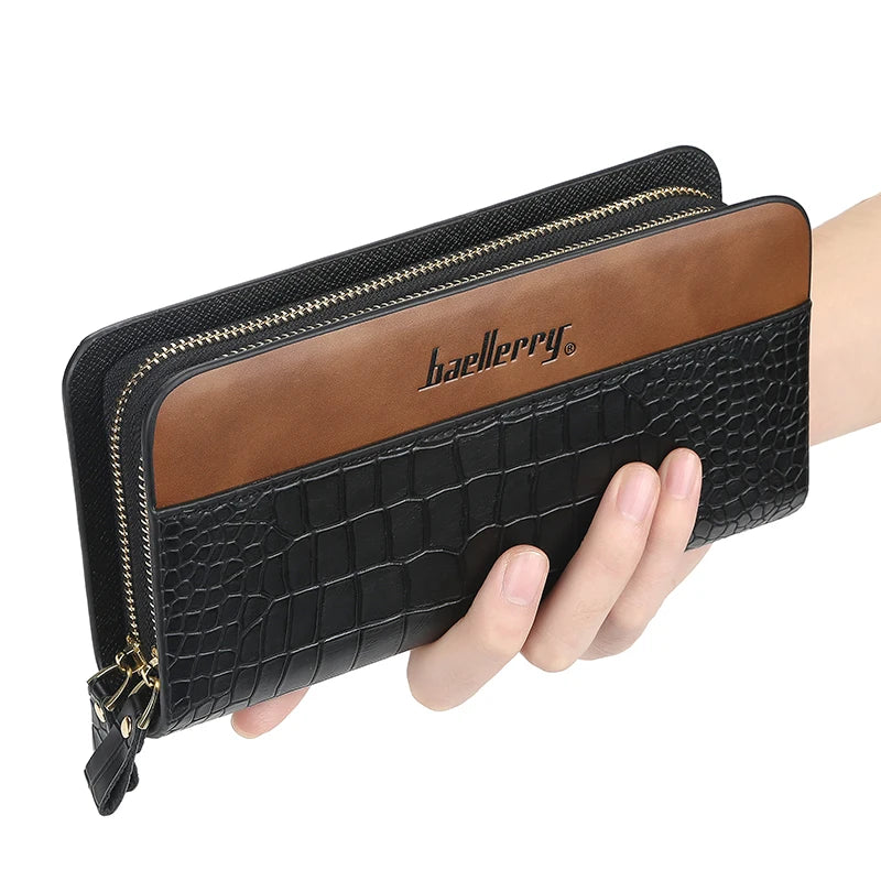 2024 Double Zipper Men Wallet Card Holder Leather Long Purse  Mens Big Wallet for Men Phone Clutch Bag Wallets Wristlet