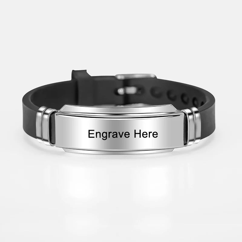 Personalized Engraved Name Letter Logo Bracelet Stainless Steel Silicone Bracelets Bangles for Men Women Custom Jewelry