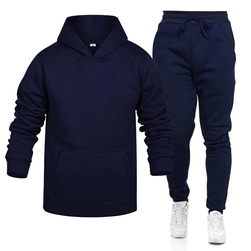 Pop Hoodies Set Tracksuit Men Fleece Warm Sweatshirt Print Jogging Homme Tracksuit Survetement Homme Two Piece Set Top and Pants