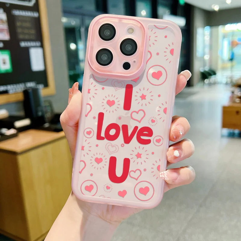 Love Heart Transparent Couple Phone Case for  15 14 Pro Max plus 13 12 11 15 Pro Shockproof Soft Silicone Clear TPU Cover