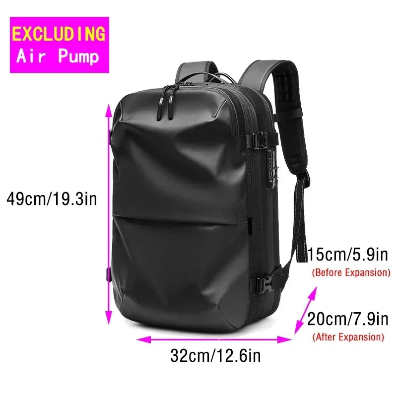 Waterproof Man Travel Backpack Vacuum Compression with Air Pump anti Theft Laptop Bag Expandable Fashion Casual Large Back Pack