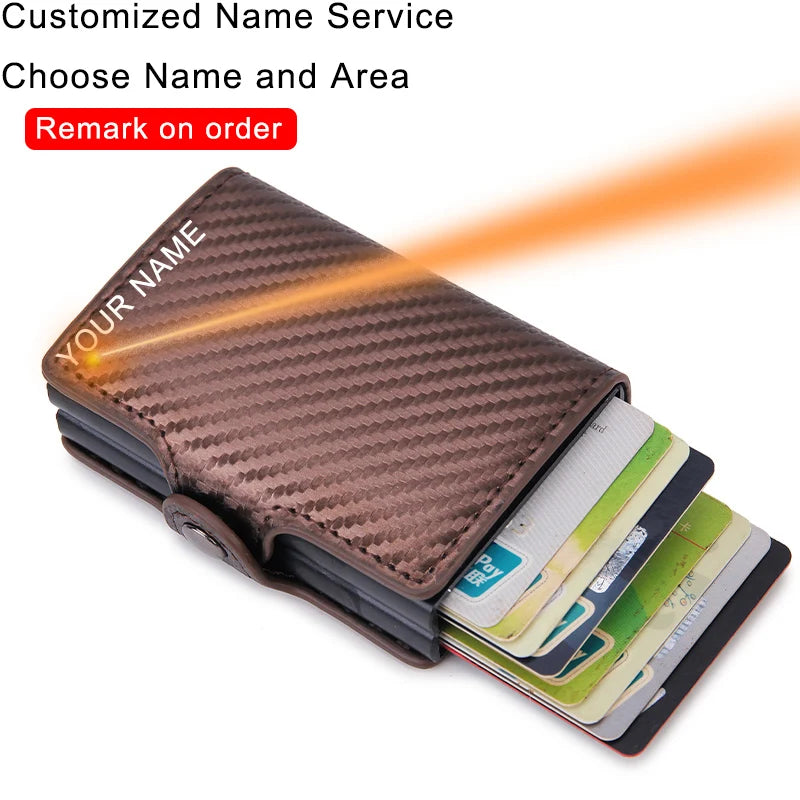 Engraving Rfid Carbon Fiber Leather Men Wallet Money Bag Purse Small Mini Card Holder Portomonee Male Walet Pocket PORTFOLIO