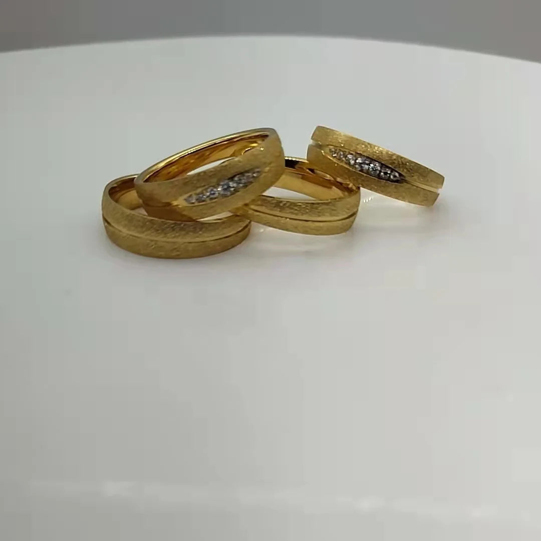 Unique Western Engagement Wedding Rings Couple Set for Men and Women Dubai African 24K Gold Plated Stainless Steel Jewelry