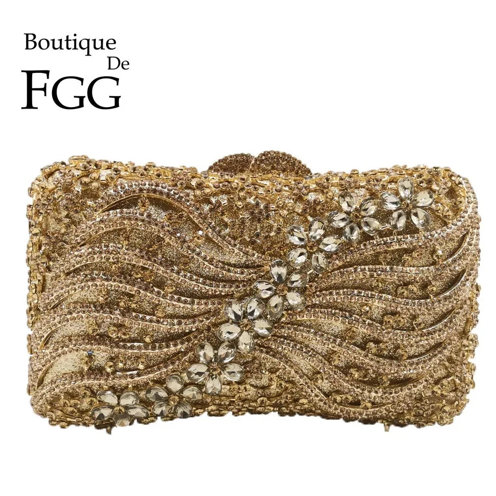 (In Stock) Women Crystal Clutch Evening Bags Wedding Party Rhinestones Handbags Ladies Gala Dinner Gold Purses