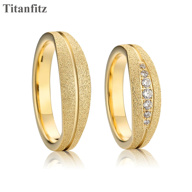 Unique Western Engagement Wedding Rings Couple Set for Men and Women Dubai African 24K Gold Plated Stainless Steel Jewelry