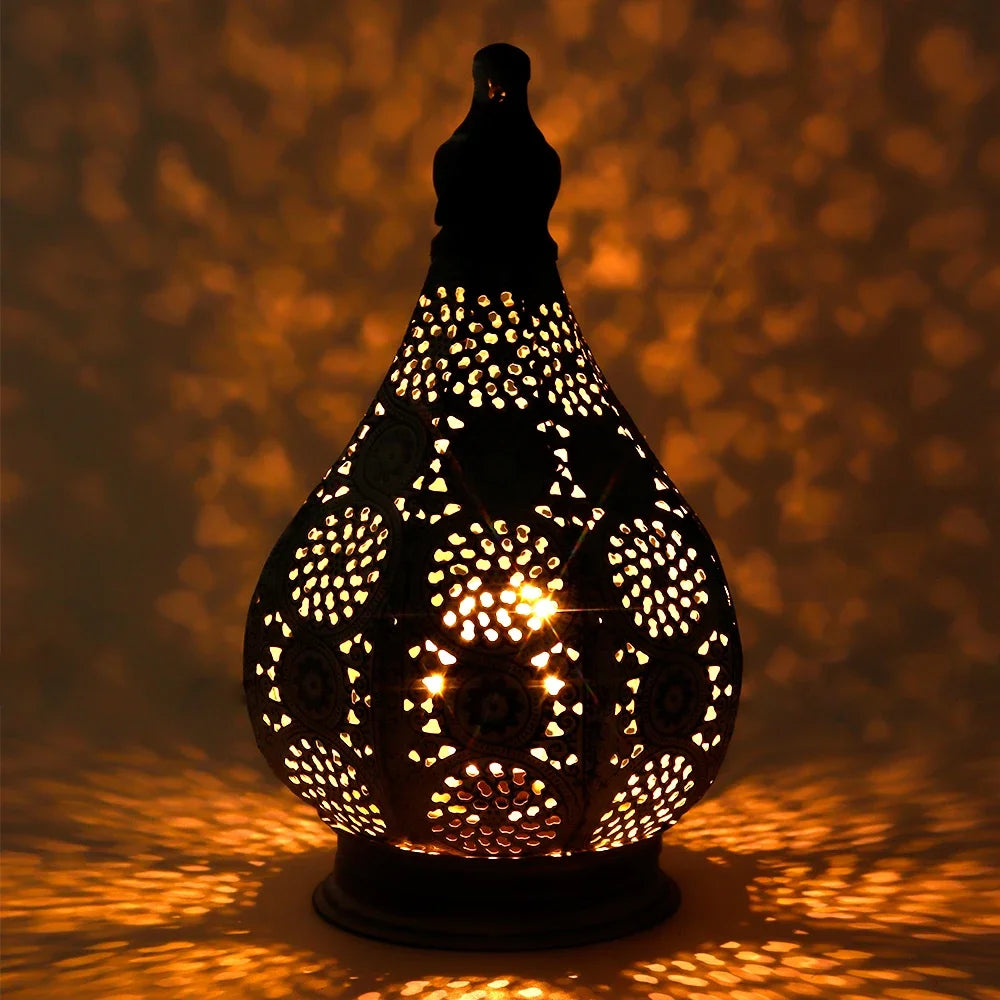 Moroccan Table Lamp Retro Battery Operated Lamps Hanging Candle Holder Bedside Lamps Night Light Living Room Bedroom Home Decor