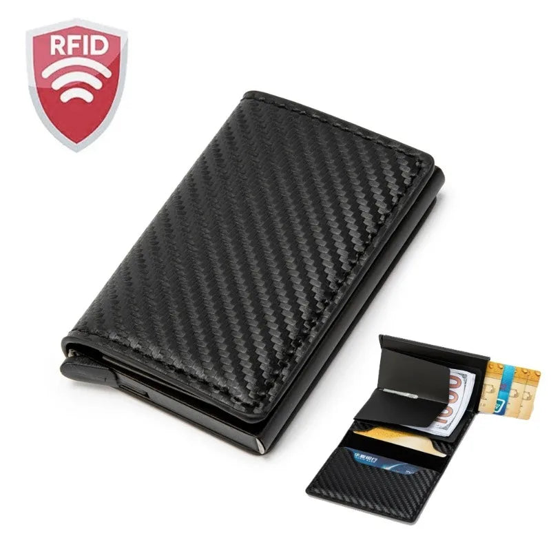 Credit Card Holder Men Wallet RFID Aluminium Box Bank PU Leather Wallets with Money Clip Designer Anti-Theft Wallet Card Holder