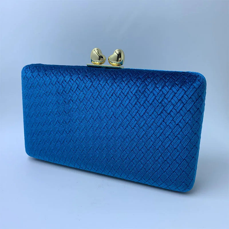 Weave Velvet Suede Hard Box Clutch Bags Evening Clutches and Handbags for Womens Green/ Navy/ Blue