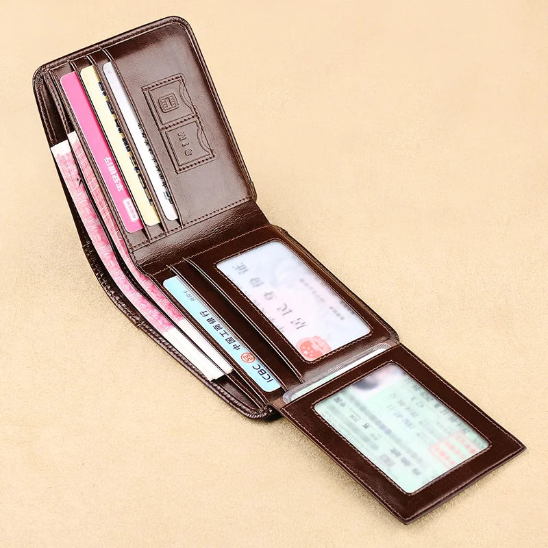 Trifold Wallet Genuine Leather Men Wallet Slim Short Purse Vintage Wallet Card Holder Case Gift PL285