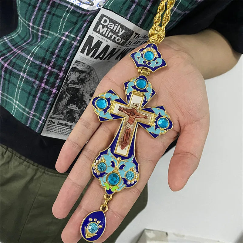 Christ Jesus Pendant Necklace Enamel Jwewlry Chain Heavy Men Jewelry Gift Orthodox Religious Christian Gift with Box