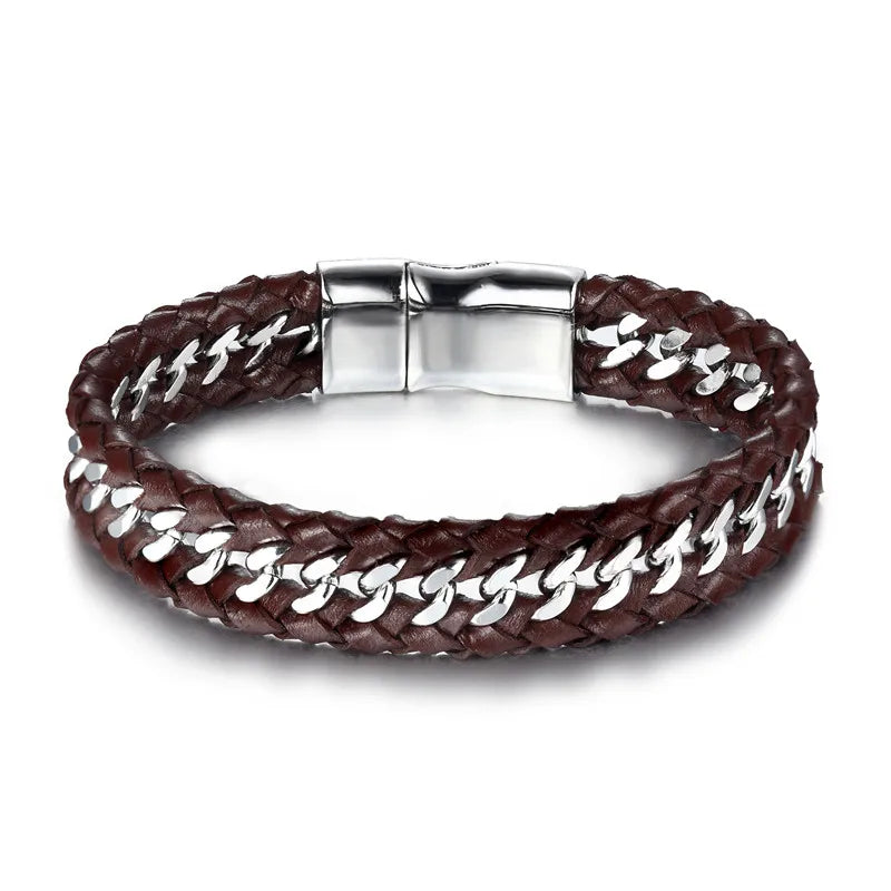 Wholesale Bracelets & Bangles Mens Gift Black Leather Braid Bracelet Knitted Magnetic Clasp Bracelet Men Jewelry