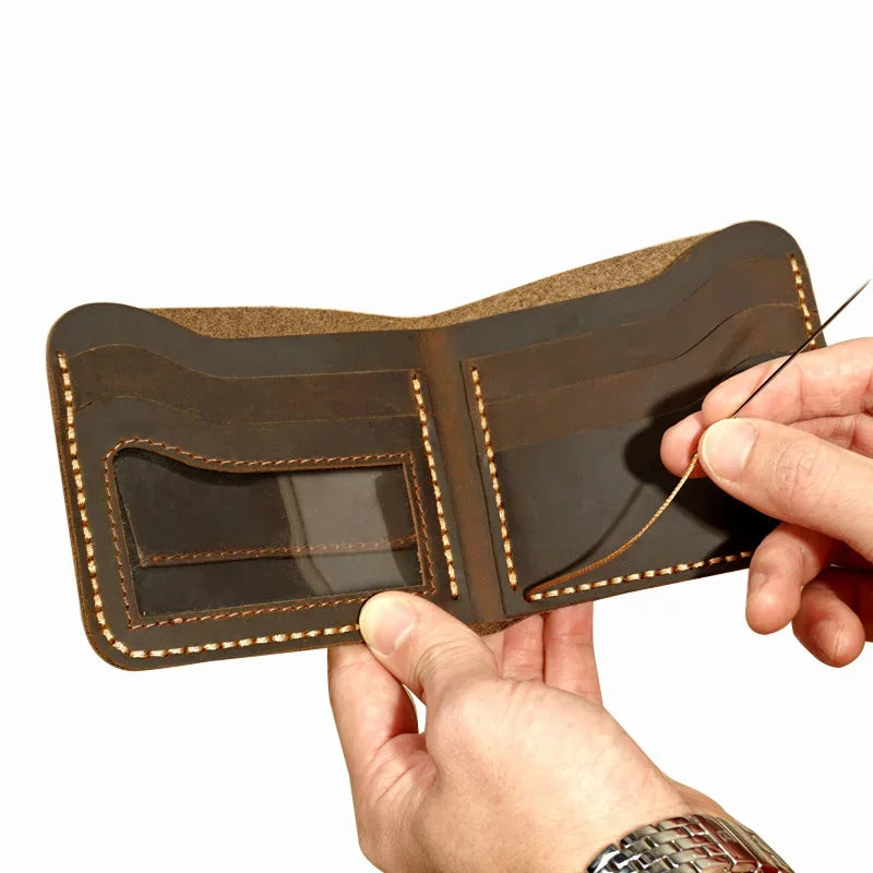 Fashion Genuine Leather Men'S Wallet Retro Handmade Wallet for Men Durable Real Leather Purse for Men Coin Purse Wallet