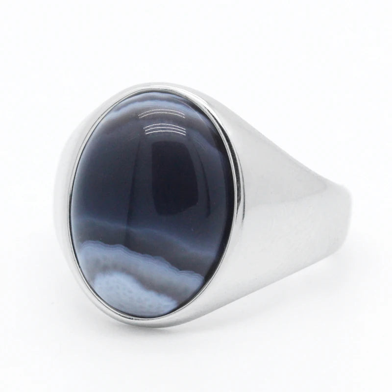 Turkish Men Women Rings 925 Sterling Silver Oval Natural Agate Stone Rings Simple Fine Jewelry Couples Anniversary Birthdaygift