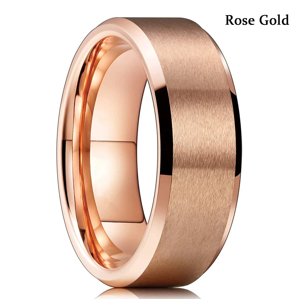 2022 Fashion 8Mm Mens Tungsten Carbide Ring Inlay Zircon Thin Rose Gold Color Line Groove Black Brushed Men Ring Wedding Jewelry