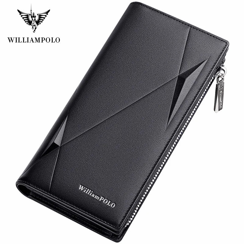 Brand Men Genuine Leather Wallet Zipper Coin Pocket Business Clutch Wallets Bag Male Long Wallets Men Wallet for Men