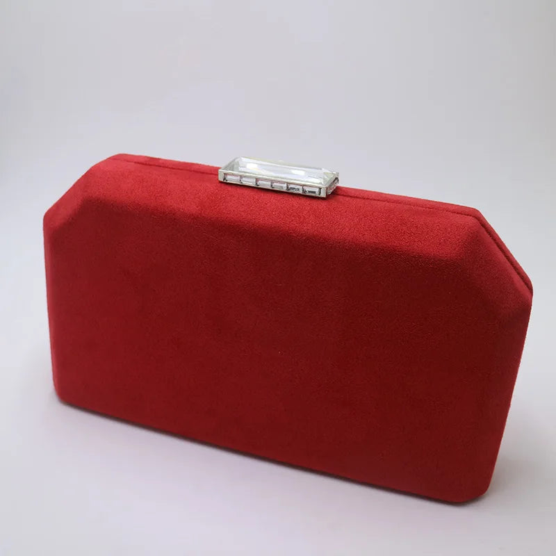 Velvet Suede Hard Box Clutch Evening Bags Evening Clutches and Handbags for Womens Royal Blue Red