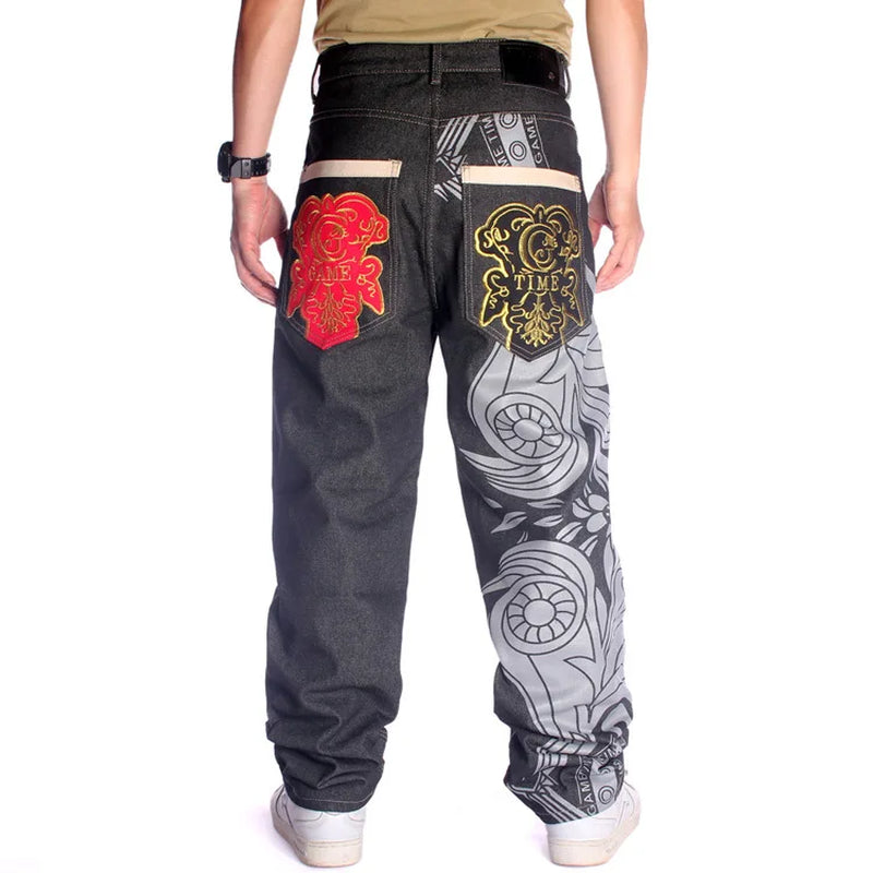 2023 New Men'S Black Baggy Jeans Hip Hop Designer  Brand Skateboard Pants Loose Style True Hiphop Rap Jeans Boy Size30-46