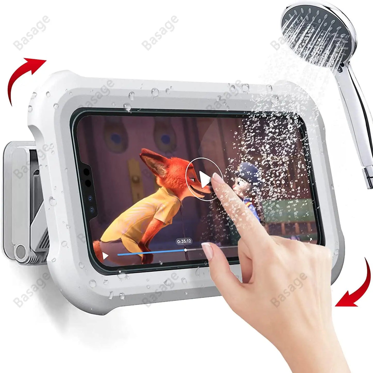 Waterproof Shower Phone Holder with 480° Rotation, Angle Adjustable, Wall Mounted Phone Holder for Bathroom Kitchen, up to 6.8In