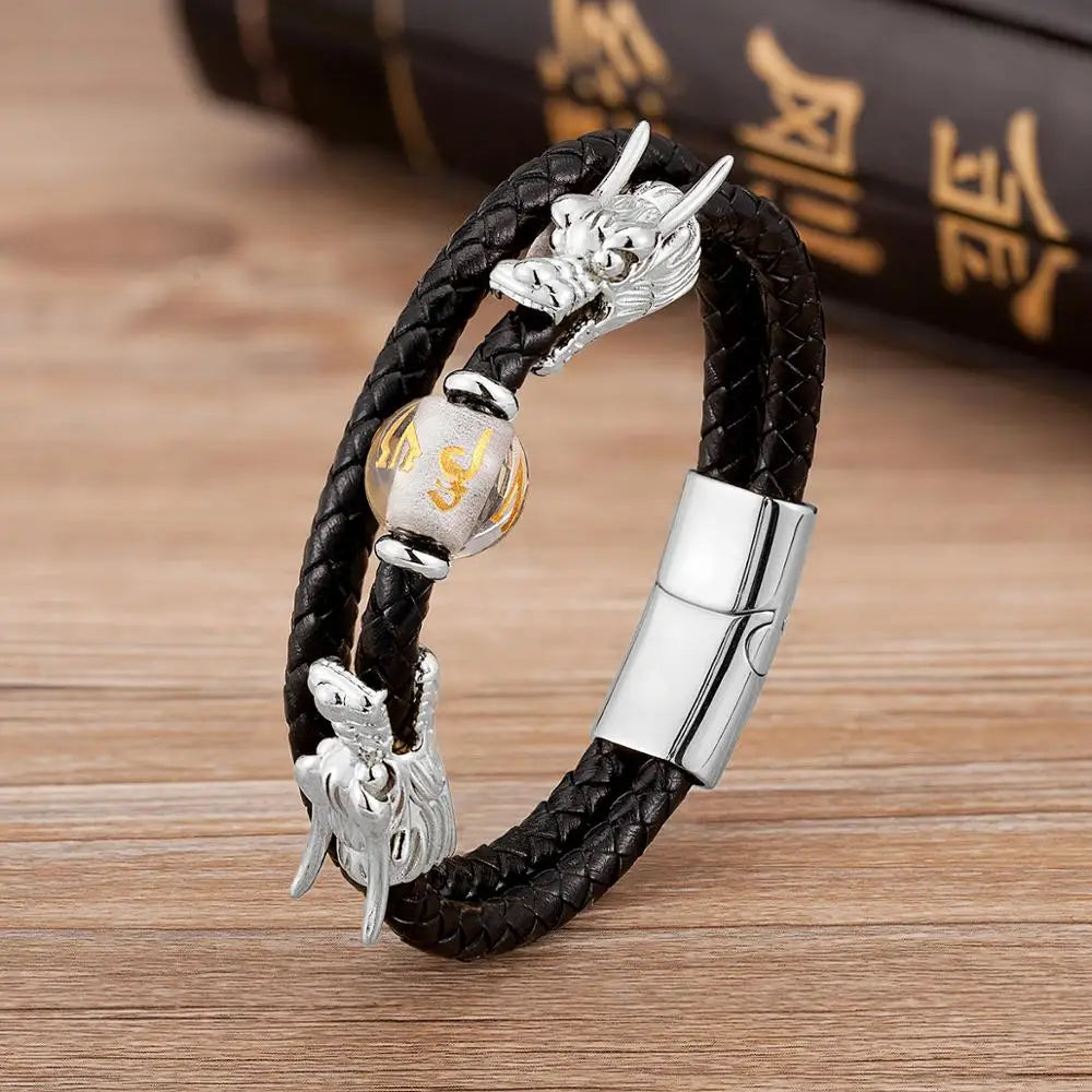 4Style Punk Dragon Shape Leather Bracelets Men Jewelry Classic Stainless Steel Magnetic Clasp Charm Bracelet Homme Male Jewellry