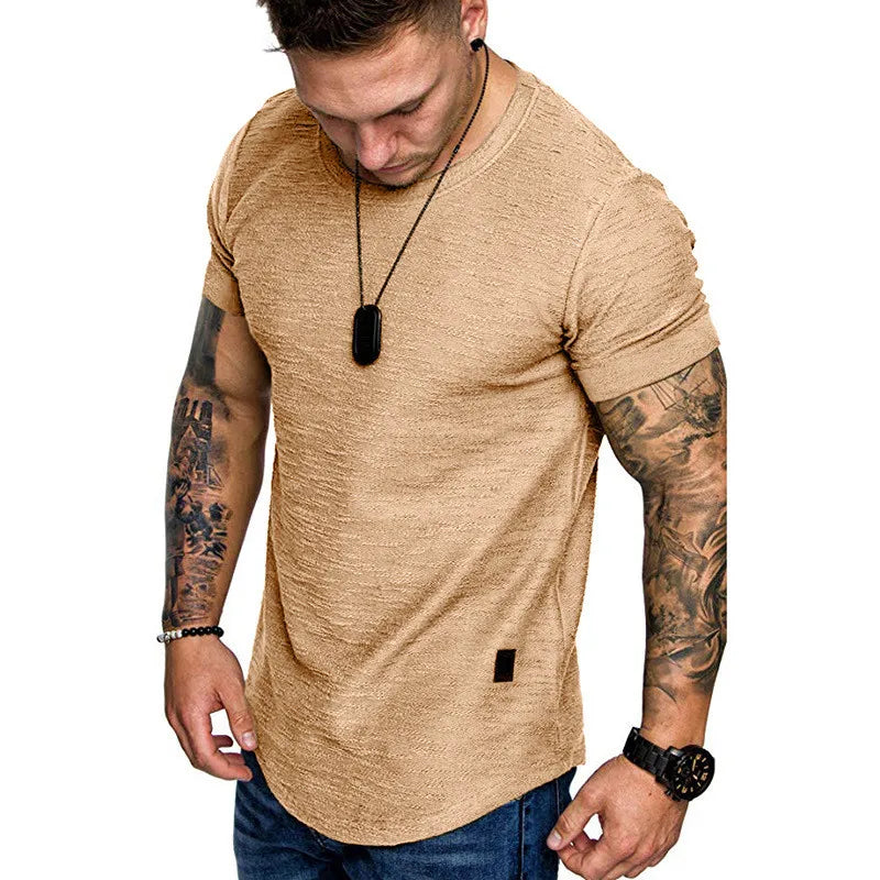 Men'S Casual Fashion Solid O Neck T-Shirt Summer Bodybuilding Sports Running T-Shirt Fitness Short-Sleeve Crossfit Exercise Top