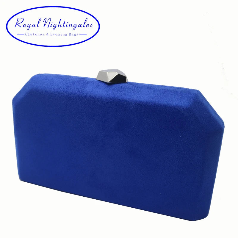 Velvet Suede Hard Box Clutch Evening Bags Evening Clutches and Handbags for Womens Royal Blue Red