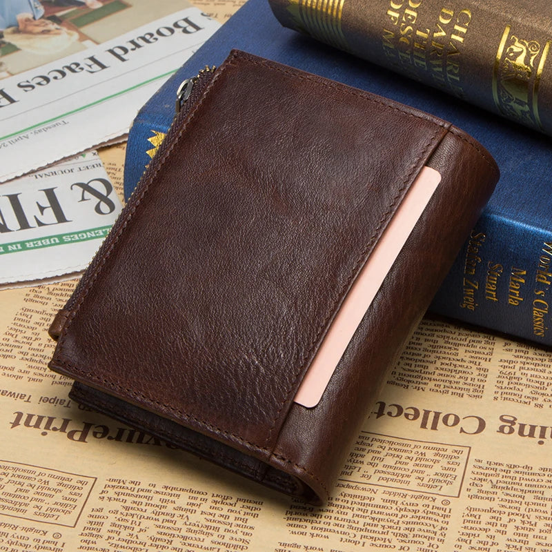 CONTACT'S 100% Genuine Leather RFID Men Wallet Zipper Large Capacity Coin Purse Male Mini Clutch Bag Card Holder Wallet