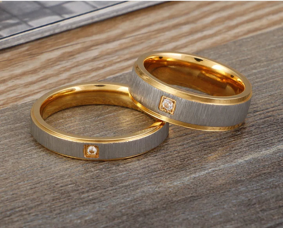 Couple Wedding Rings for Men and Women 14K Gold Plated CZ Stone 1 Pair Love Alliance Fashion Accessories Jewelry Proposal Ring