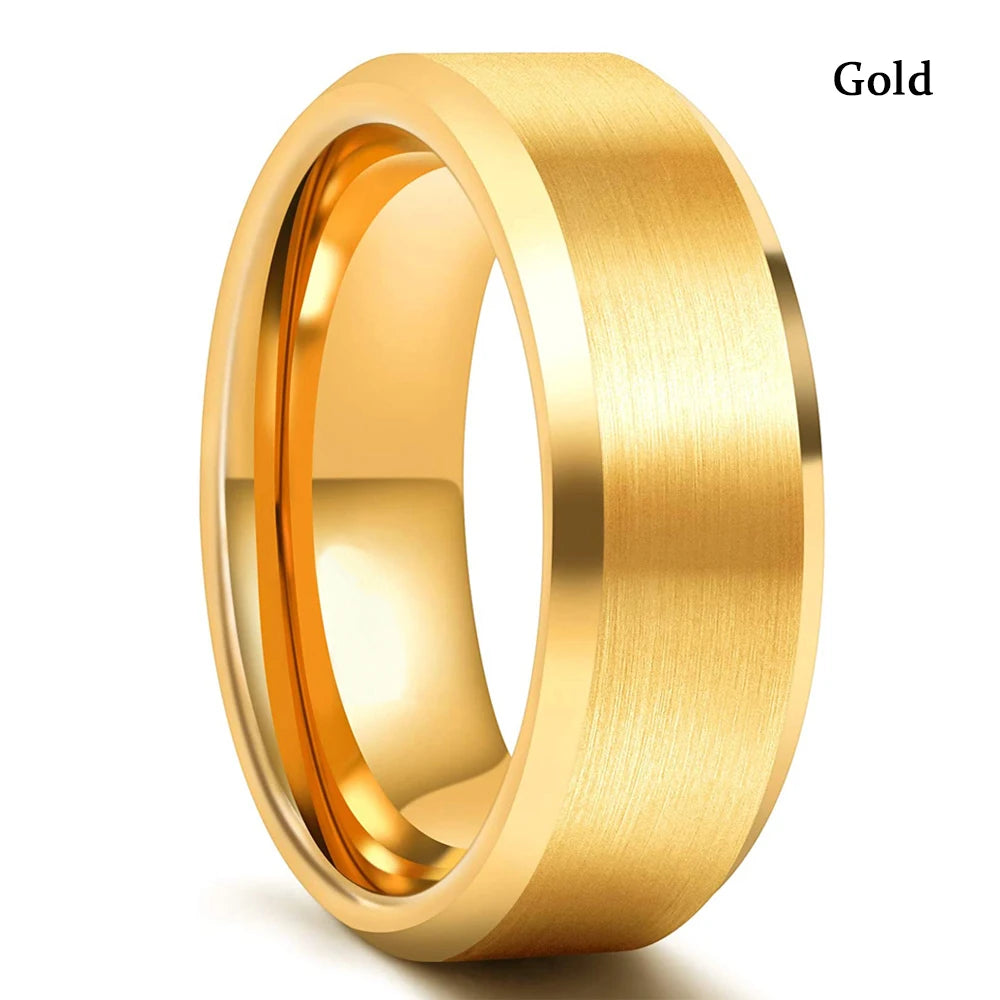 2022 Fashion 8Mm Mens Tungsten Carbide Ring Inlay Zircon Thin Rose Gold Color Line Groove Black Brushed Men Ring Wedding Jewelry