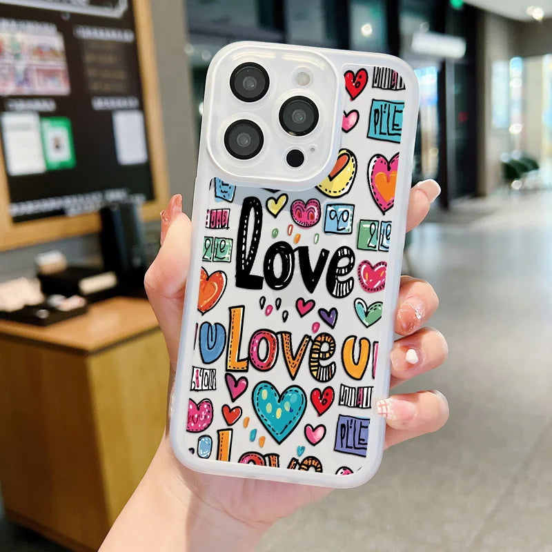 Love Heart Transparent Couple Phone Case for  15 14 Pro Max plus 13 12 11 15 Pro Shockproof Soft Silicone Clear TPU Cover