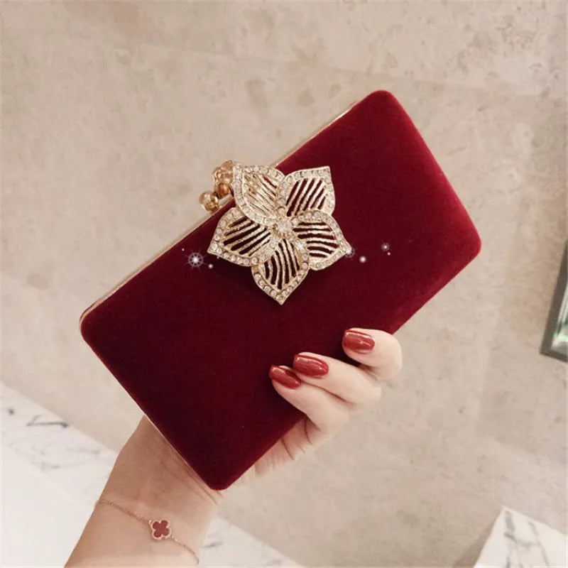 19X12Cm New Ladies Velvet Bag Dinner Party Bag Clutch Bag Rhinestone Cheongsam Bag Female Messenger Banquet Bag A5515