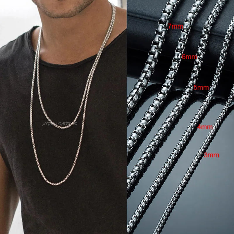 ROUND BOX CHAIN STAINLESS STEEL CHAIN MENS or WOMENS CHAIN UNISEX JEWELRY 18 to 30INCH