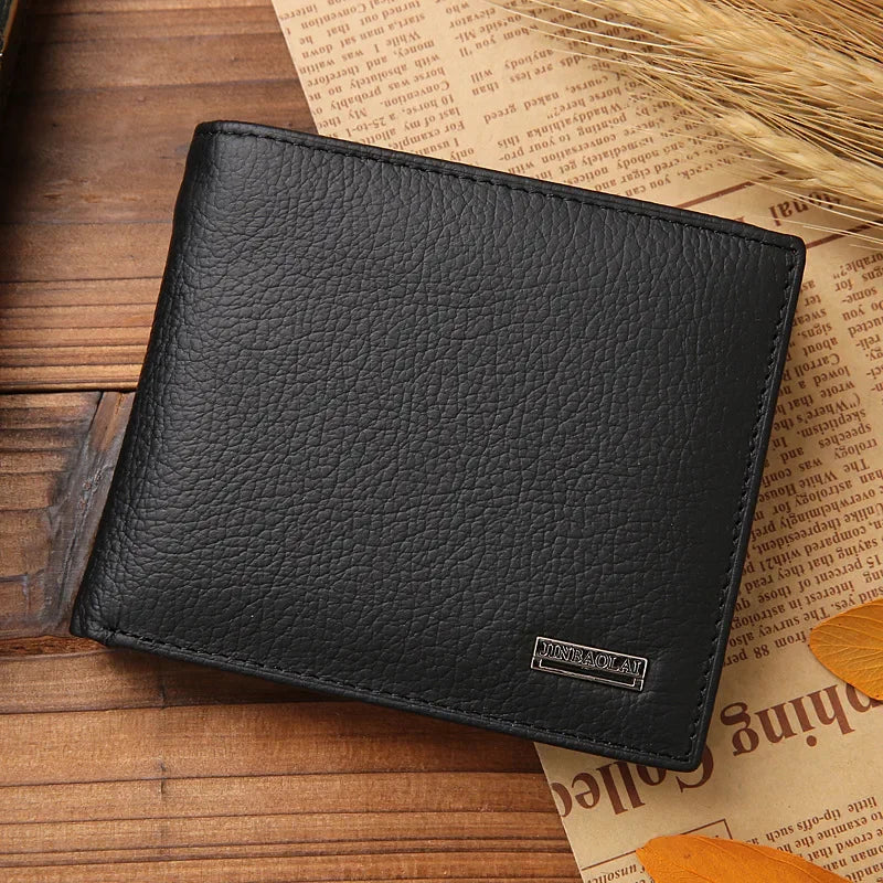 100% Genuine Leather Men Wallet Premium Product Real Cowhide Wallets for Man Short Black Credit Card Cash Receipt Holder Purse