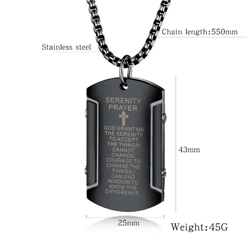 Retro Bible Cross Men'S Necklace Stainless Steel Christianity Scripture Square Plate Pendant Religious Men Jewelry Gift